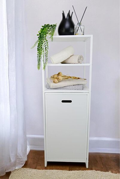 Digithome Metal Kirli Sepetli 3 Raflı Çamaşır Sepeti Beyaz HMRS-013