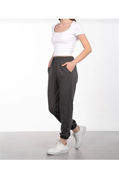 UYN SPORT Ανθρακί ελαστικό παντελόνι με ψηλόμεσο κορδόνι