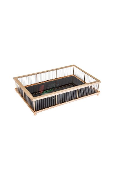 Dania glass serving tray with golden metal hand 34X27X7 cm