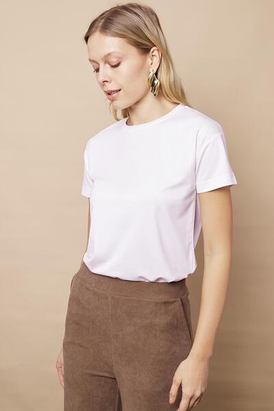 Jument Women's Zero Neck Anti-Crease Span Blended Stylish Short Sleeve Lycra T-Shirt Blouse-White