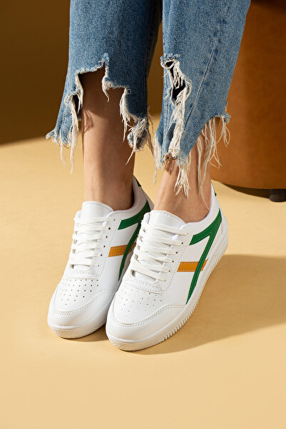 Pembe Potin White Green Unisex Sports Sneaker Lace-Up Casual Comfortable Sole Shoes