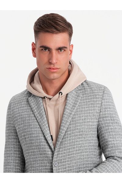 OMBRE Karierter Herrenblazer mit Wolle - grau V1 OM-BLZB-0117 L