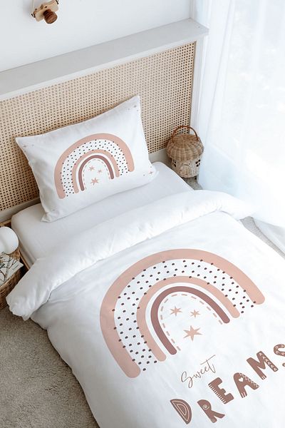Tuğba Kuğu Single Duvet Cover Set (160X220) - Iconic Series - Salmon Star Rainbow