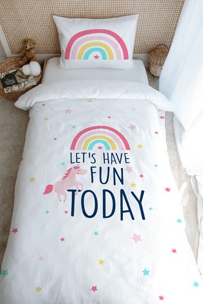 Tuğba Kuğu Single Duvet Cover Set (160X220) - Pure Baby Series - Unicorn Fun