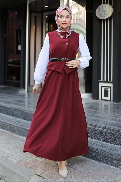 Bestenur Σετ μπορντό Asile γιλέκο και φούστα - 1341