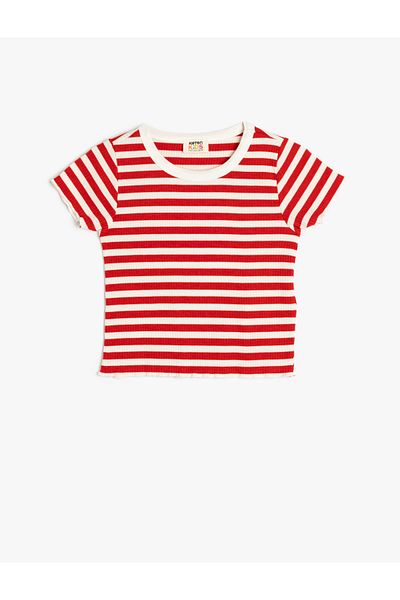 Koton New Season Short Sleeve Crew Neck Striped Crop T-Shirt