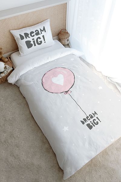 Tuğba Kuğu Pure Baby Series - Single Pink Heart Balloon Duvet Cover Set (160X220)