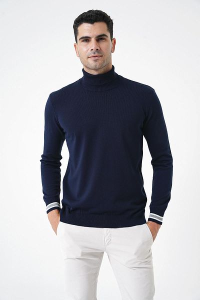 CHUBA Men's Navy Blue Turtleneck Thin Knitwear Sweater 20w154