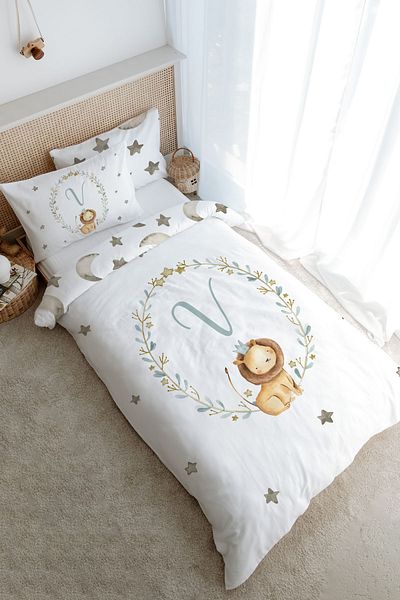 Tuğba Kuğu Single Duvet Cover Set (160X220) - Little Lion Series - Letter V