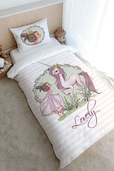 Tuğba Kuğu Iconic Series Single Duvet Cover Set - Chat with Unicorn (160X220)