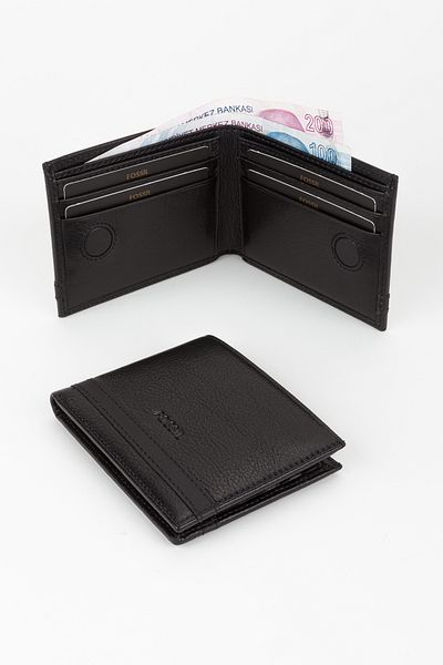 Fossil Boxed Black Horizontal Genuine Leather Men's Wallet Hand Portfolio