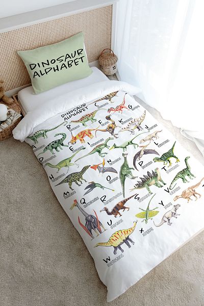 Tuğba Kuğu Dinosaur Alphabet Single Duvet Cover Set - Iconic Series (160X220)