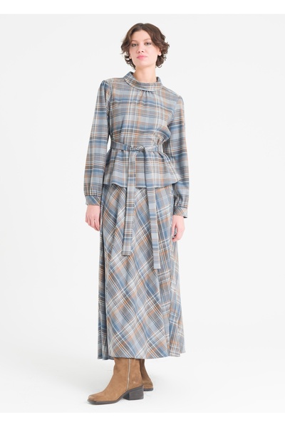 Armağan Karpuz Kollu Ekoseli Etekli Takım