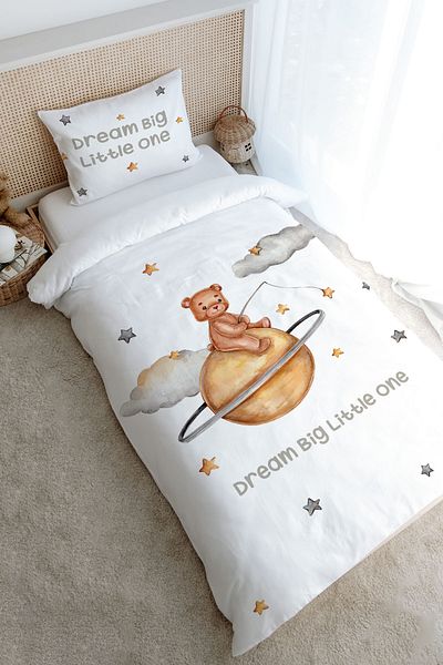 Tuğba Kuğu Single Duvet Cover Set (160X220) - Pure Baby Series - Bear Holding a Star