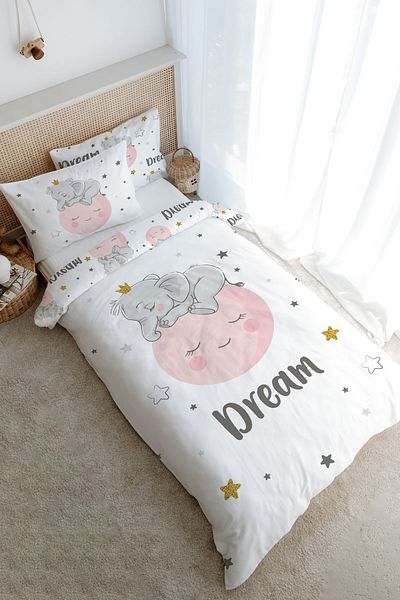 Tuğba Kuğu Single Duvet Cover Set (160X220) - for Baby Series - Elephant Sleeping on the Moon
