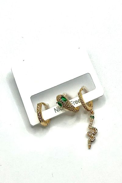 DEMOKAN Women's Earrings Imported Special Series 3-Piece Hanging Ring Full Zircon Stone Snake Model Non-Tarnish Earrings