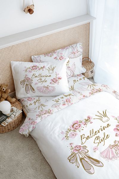 Tuğba Kuğu Single Duvet Cover Set (160X220) - for Baby Series - Gold Ballet Clothes