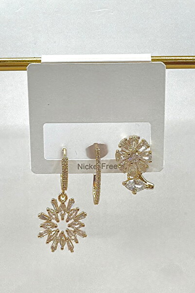 DEMOKAN أقراط نسائية مستوردة من سلسلة خاصة مكونة من 3 أقراط من حجر الزركون عل...