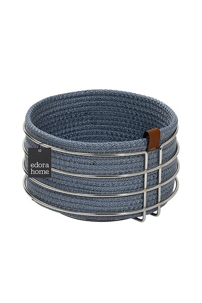 Edora Home Stylish Round Bread Basket - Wicker Knitted, Macrame, Stainless Metal, Multi-Purpose