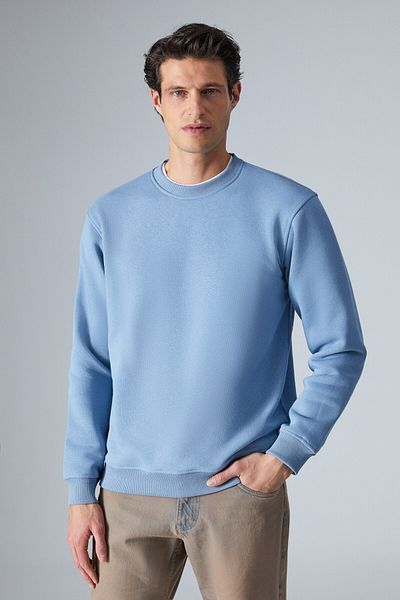 GRIMELANGE Adams Men's Soft Organic Cotton Regular Fit Blue Sweatshirt with Fleece Inside