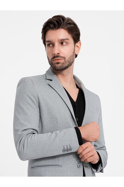 OMBRE Eleganter Herrenblazer mit dekorativen Knöpfen an den Manschetten - grau V2 OM-BLZB-0114 XL