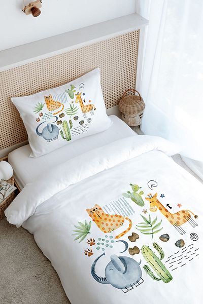 Tuğba Kuğu Iconic Series Single Duvet Cover Set - Cactus and Cute Animals