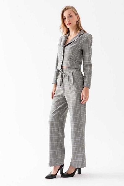 ribana Women's Plaid High Waist Elastic Waist Pants, Relaxed Fit Wide Leg High Quality Lycra Pants