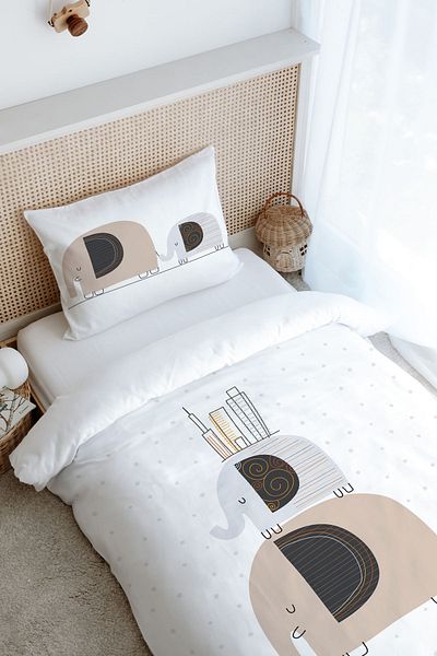 Tuğba Kuğu Pure Baby Series Single Duvet Cover Set - Elephants and Houses (160X220)