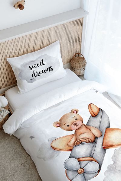 Tuğba Kuğu Single Duvet Cover Set (160X220) - Pure Baby Series - Flying Bear