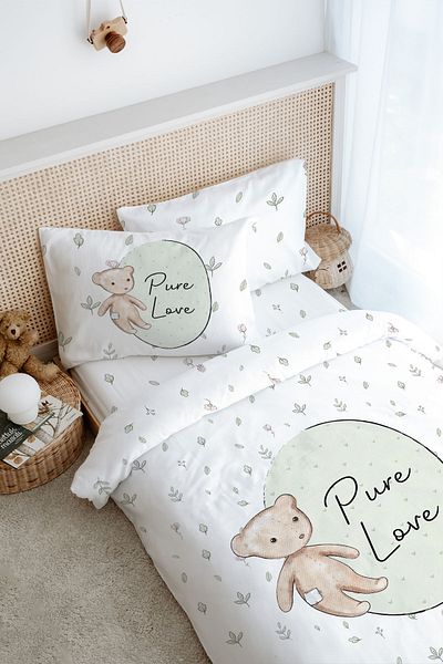 Tuğba Kuğu Single Duvet Cover Set (160X220) - for Baby Series - Retro Teddy Bear