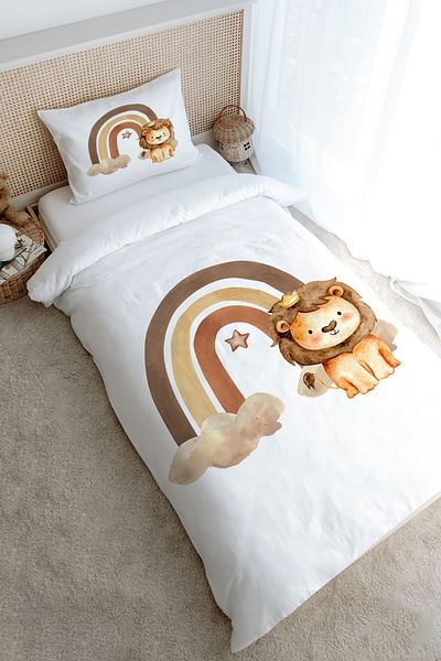Tuğba Kuğu Single Duvet Cover Set (160X220) - Iconic Series - Vintage Lion