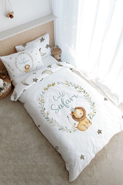Tuğba Kuğu Single Duvet Cover Set (160X220) - for Baby Series - Lion Circle