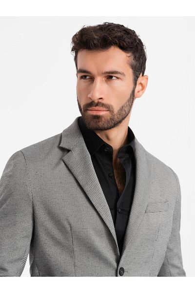 OMBRE Herren Casual Blazer in zartem Karo - grau V2 OM-BLZB-0116 XL