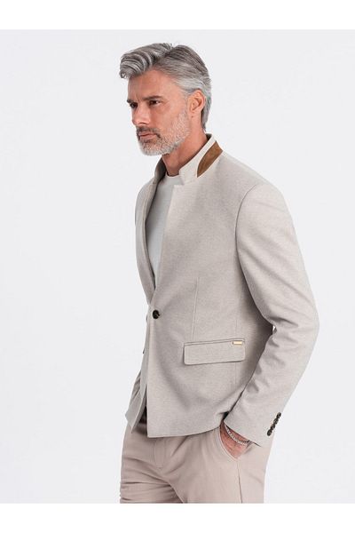 OMBRE Herren Melange Viskosejacke mit Stehkragen - beige melange V3 OM-BLZB-0131 S