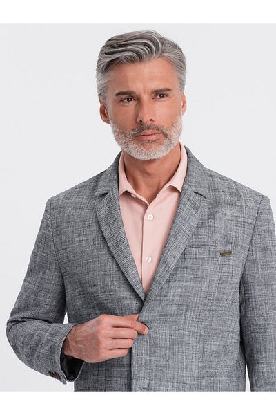 OMBRE Herrenjacke im REGULAR-Schnitt mit Leinen - Graphit V5 OM-BLZB-0128 M