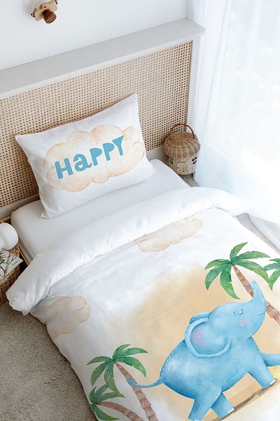 Tuğba Kuğu Single Duvet Cover Set (160X220) - Pure Baby Series - Cute Elephant