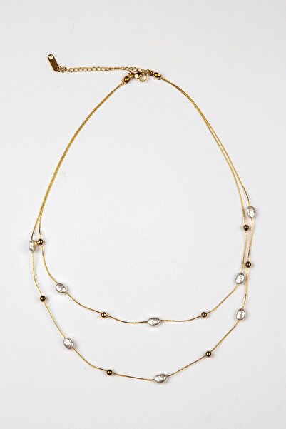 Lila Rosa Damla inci Çoklu Çelik Kolye