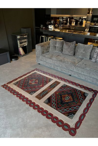 Rugs Modern Halı Seda Collection Burgundy Beige Green Antique Patterned Woven...
