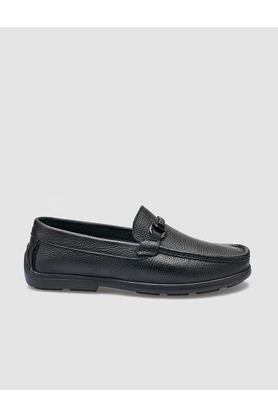 Cabani 100% Genuine Leather Black Buckle Detailed Men's Loafer