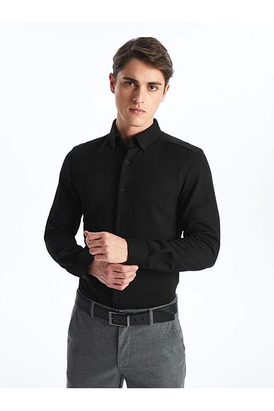 LC Waikiki Ανδρικό μακρυμάνικο πουκάμισο Southblue Black Slim Fit
