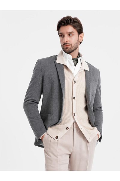OMBRE Eleganter taillierter Herren-Blazer aus Strukturstrick - Graphit V3 OM-BLZB-0129 L