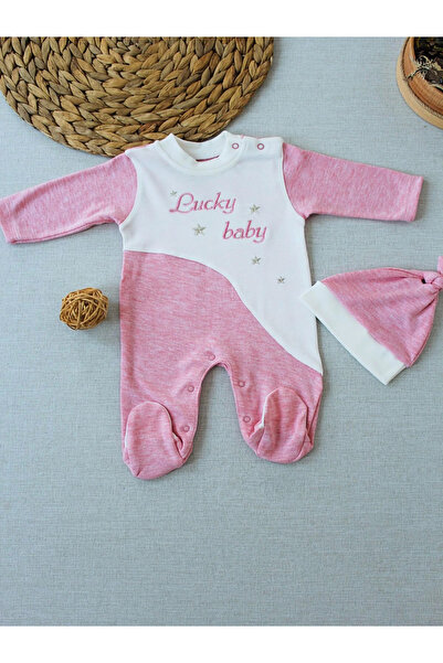 miyrem 0-3 3-6 Months Lucky Baby Embroidered Pink Girl Baby Romper with Strip...