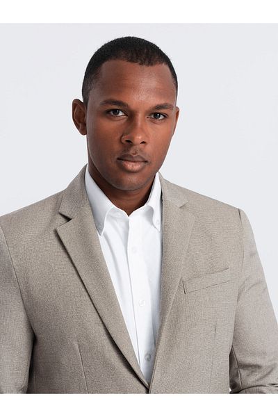 OMBRE Eleganter Herrenblazer mit dekorativen Knöpfen an den Manschetten - beige V3 OM-BLZB-0114 XXL