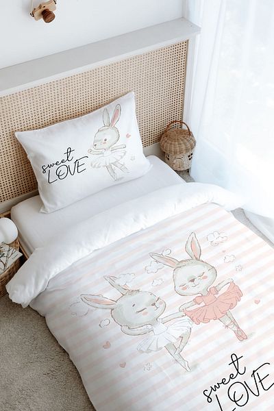 Tuğba Kuğu Single Duvet Cover Set (160X220) - Iconic Series - Ballerina Rabbits