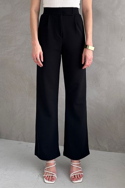 modavingo Women's Black High Waist Elastic Waist Velcro Palazzo Fabric Trousers