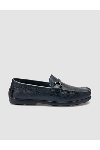 Cabani 100% Genuine Leather Navy Blue Buckle Detailed Men's Loafer