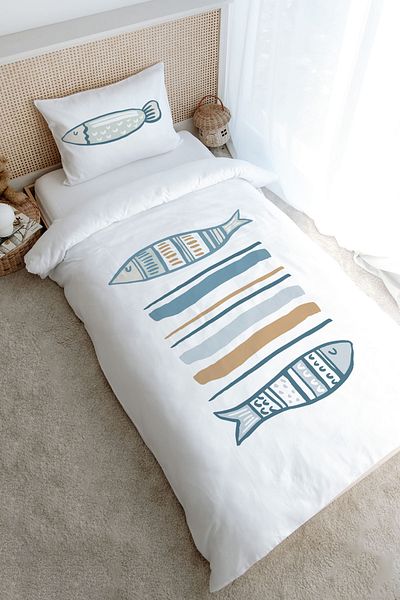 Tuğba Kuğu Single Duvet Cover Set (160X220) - Pure Baby Series - Baby Fish