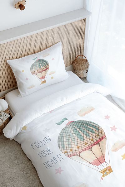 Tuğba Kuğu Single Duvet Cover Set (160X220) - Iconic Series - Pink Flying Balloon