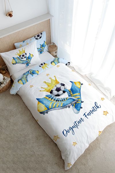 Tuğba Kuğu Single Duvet Cover Set (160X220) - for Baby Series - Yellow - Navy Blue