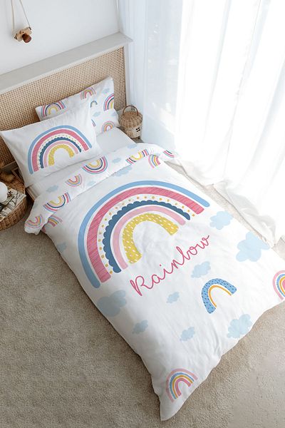 Tuğba Kuğu Single Duvet Cover Set (160X220) - for Baby Series - Pink Rainbow